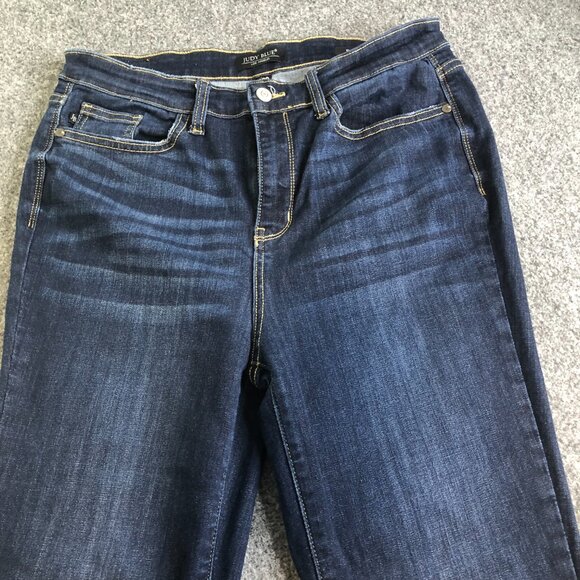 Judy Blue Flare Jeans Womens 11 30 Dark Wash Stretch Wide Leg Raw Hem - Picture 3 of 13